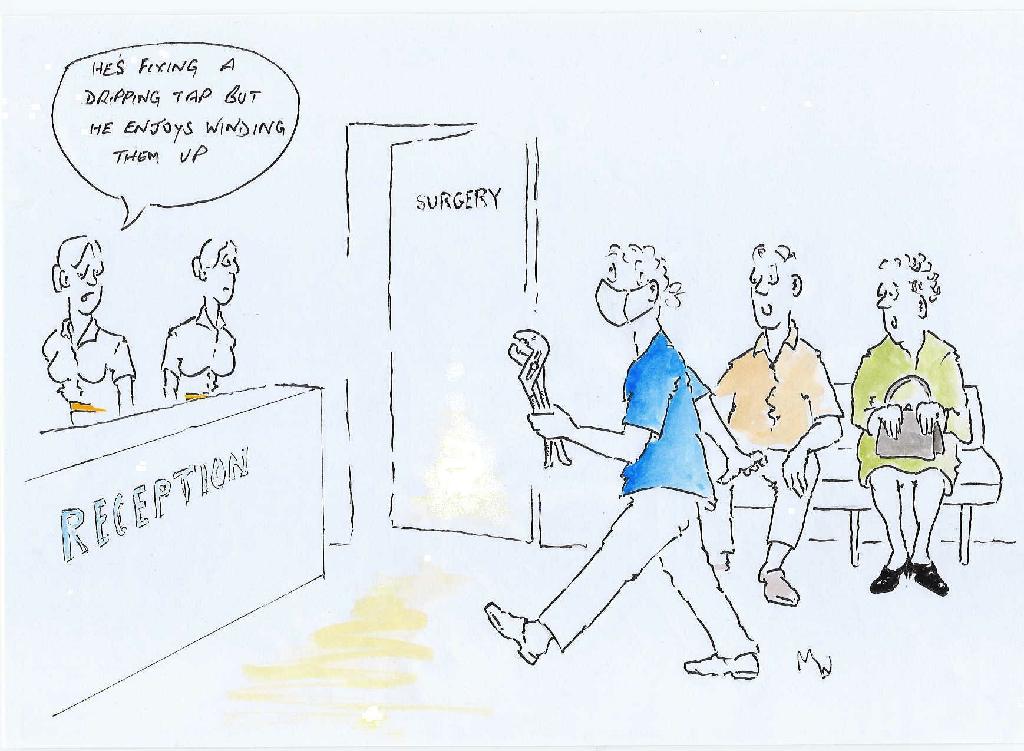 He's fixing a dripping tap but he enjoys winding them up